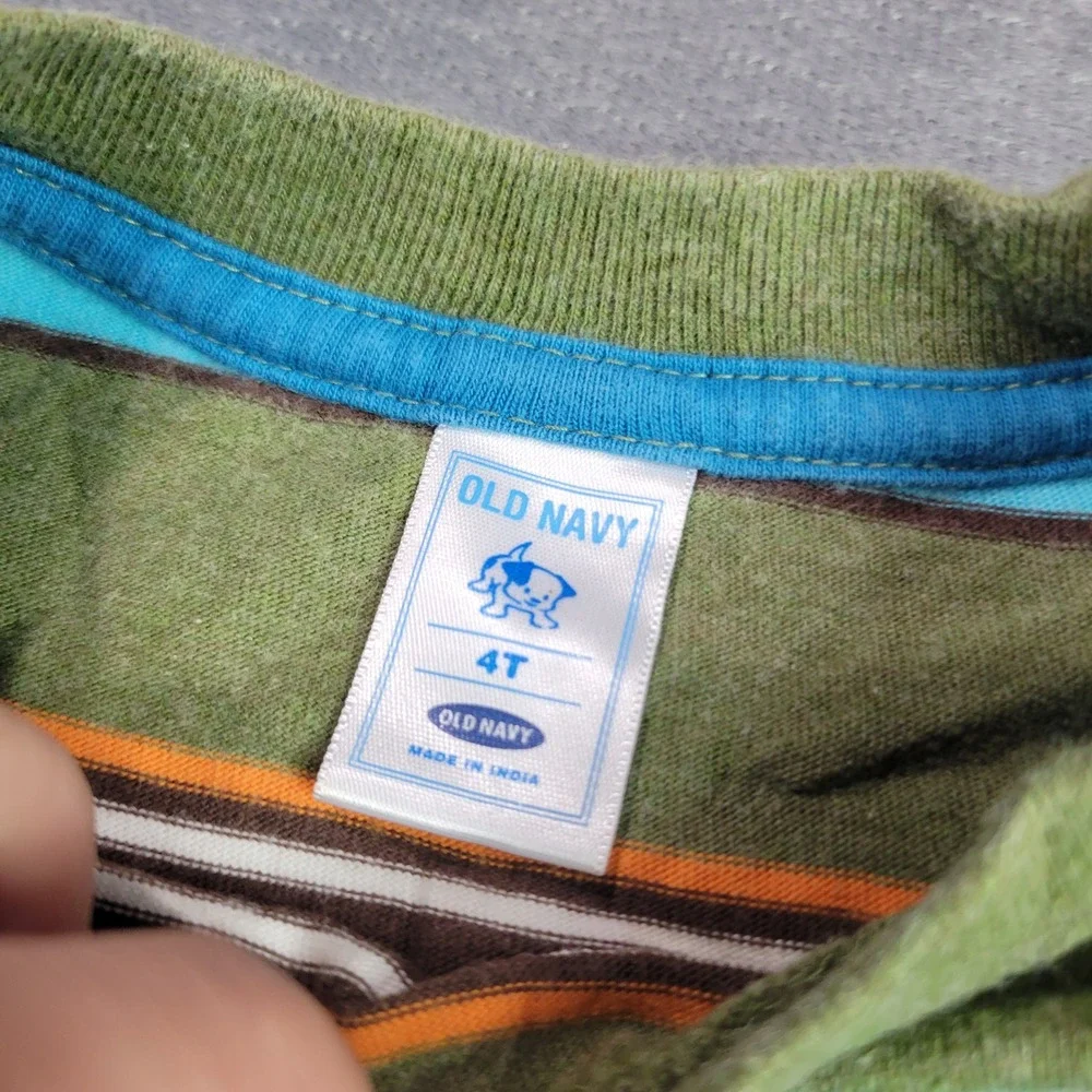 OshKosh Old Navy Shirts Boys 4T Blue Green Basketball Striped Tee Lot 2pc Sporty